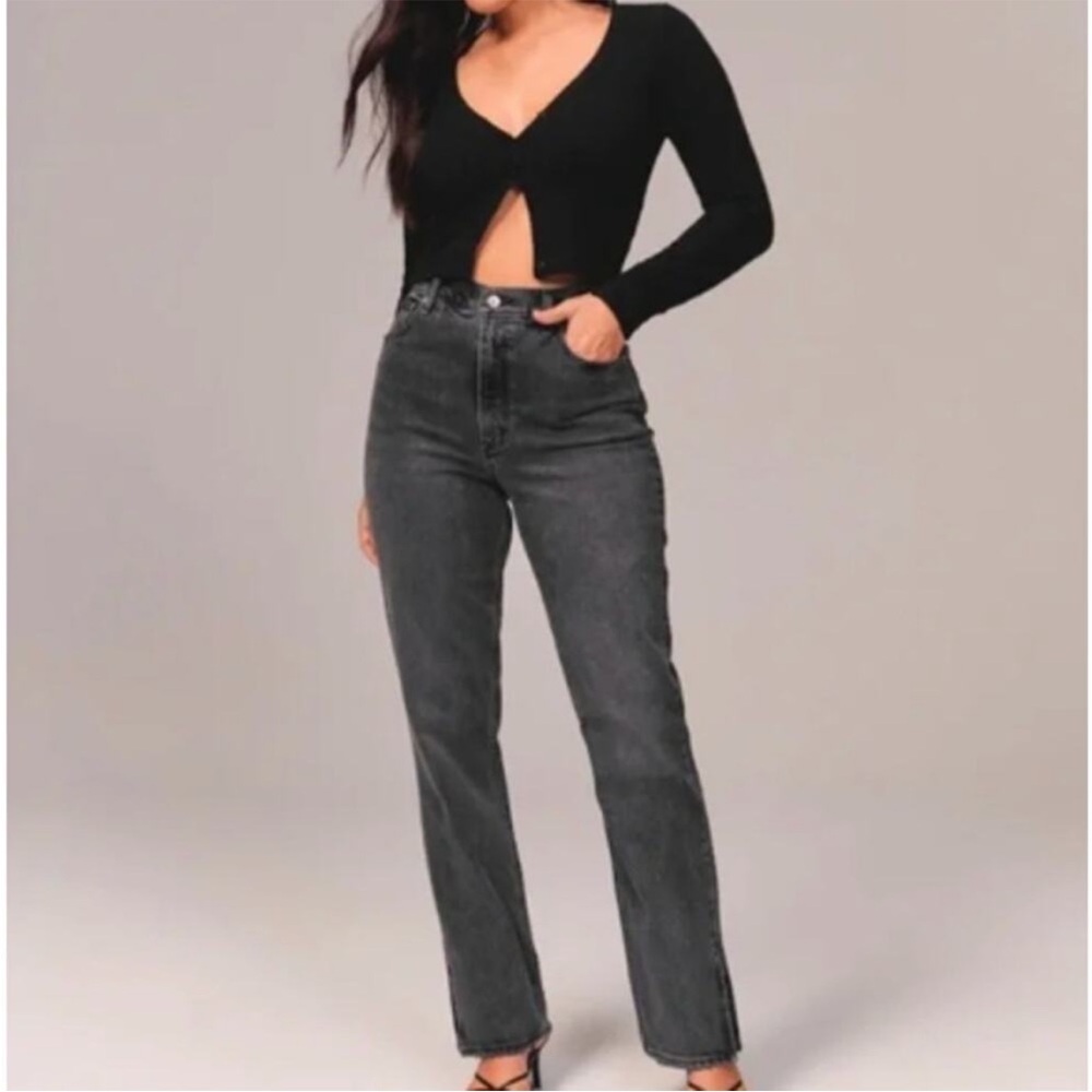 Abercrombie & Fitch Ultra High Rise Grey Jeans - Raw Hem, Split Hem